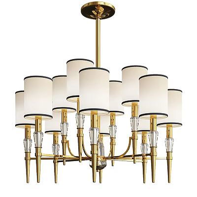 Elegant Modern Chandelier With Golden Frame White Lampshades And Crystal Accents 3d model