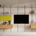 Modern Wooden Metal Shelf Unit With TV Pegboard Coffee Maker Books Decorations