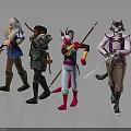 Diverse Character And Creature Figurines With White Hair Bow Weapon Pink Form And Cat Ears
