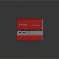 Red Control Console Equipment With Dual Screens Buttons Indicators And White Base