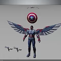 Winged Superhero Character With Avian Wings And Captain America Shield Nearby Guns