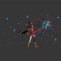 Wizard In Red Outfit With Cloak Holding Colorful Magic Wheel On Orange Ring