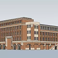Classical Red Brick Commercial Complex Featuring Multi Storey Design And Arched Porticoes 3d model