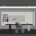Modern Study Room Interior With Minimalist Desk Chair And Decorative Painting Lighting