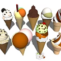 Various Ice Cream Cones With Different Flavors And Toppings Like Chocolate And Nuts