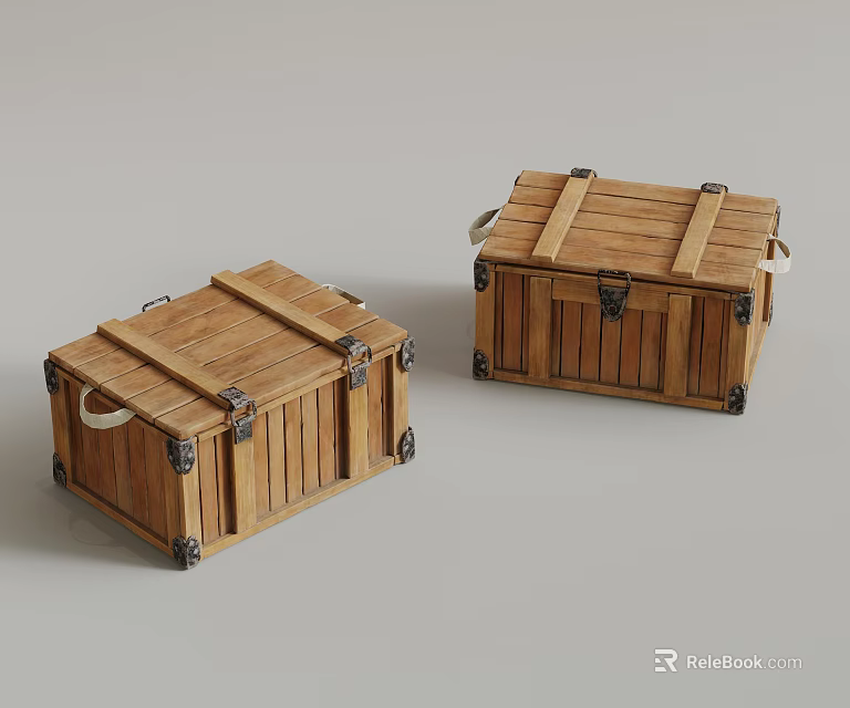 Two Wooden Storage Boxes With Metal Hardware And Handles For Home Storage Use 3d model 