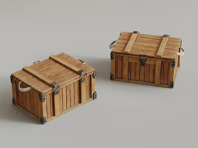 Two Wooden Storage Boxes With Metal Hardware And Handles For Home Storage Use 3d model