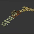 Toy Train On Curved Track With Freight Car And Switch Rails 3d model
