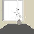 Ceramic Vase Decorated With Twigs And Black Berries On White Table With Window Blinds Background