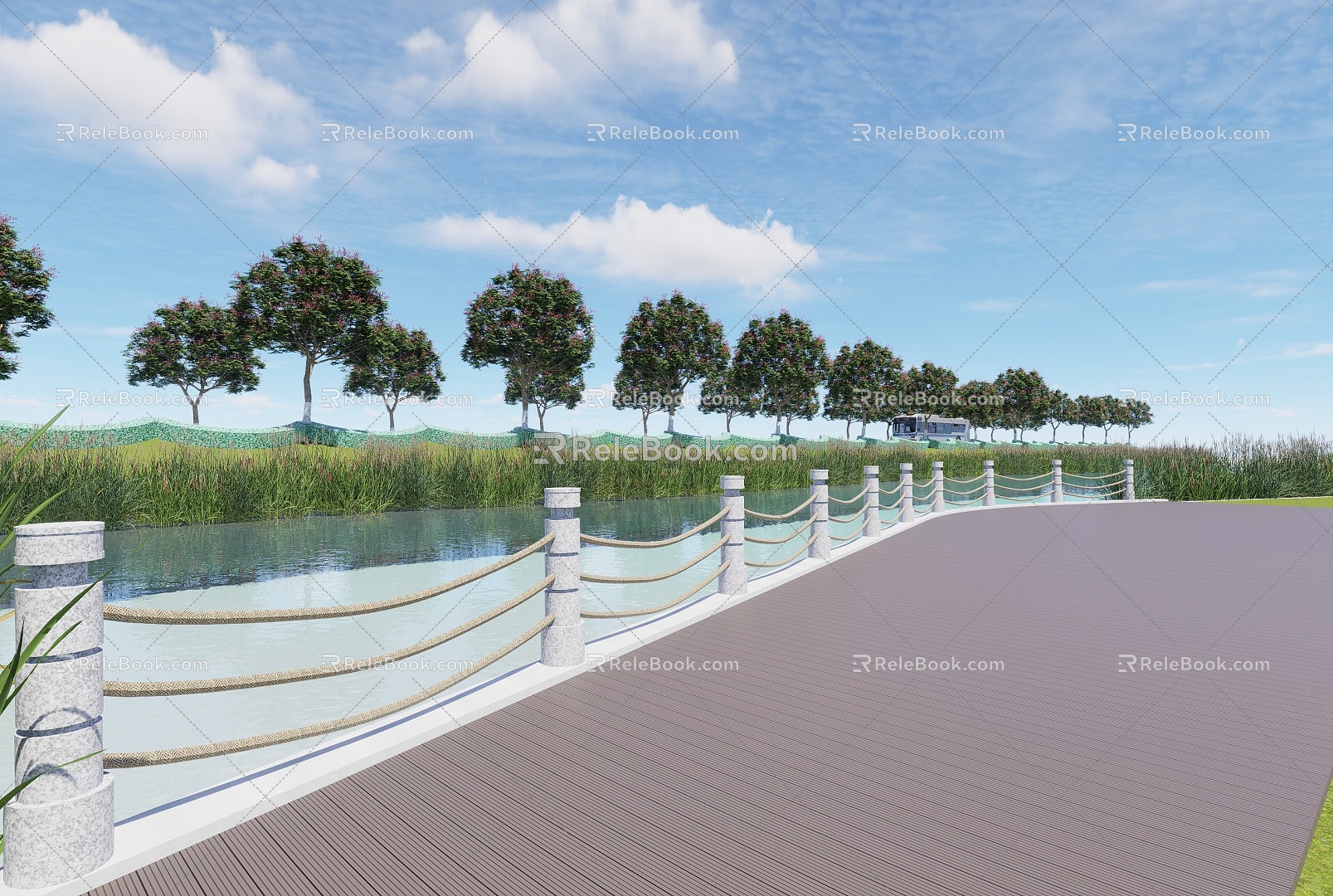 Waterfront guardrail Stone guardrail 3d model