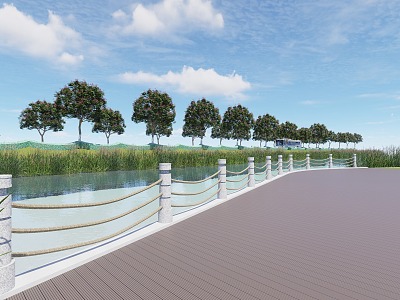 Waterfront guardrail Stone guardrail 3d model