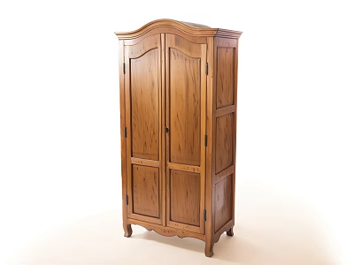 Traditional Wooden Wardrobe With Double Doors Decorative Curved Top And Carved Wood Details 3d model