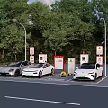 Green EV Parking Lot Featuring Electric Vehicles Charging Stations And Street Lights