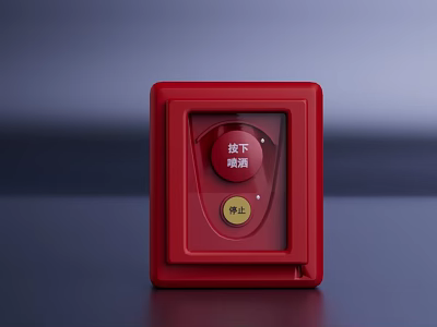 Red Fire Alarm Button With Emergency Stop Function And Protective Cover 3d model