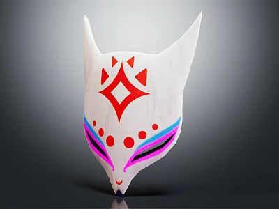 White Mask With Red Diamond Pattern Red Dots And Blue Pink Lines Decorative Design 3d model