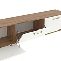 Modern Wooden TV Stand With White Storage Drawers And Metal Handles