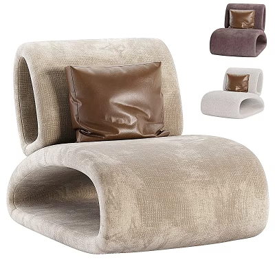 Modern Curved Beige Single Sofa With Brown Leather Cushion And Various Color Options 3d model