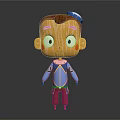 Wooden 3D Doll With Blue Outfit Red Pants Blue Cap And Red Cheeks