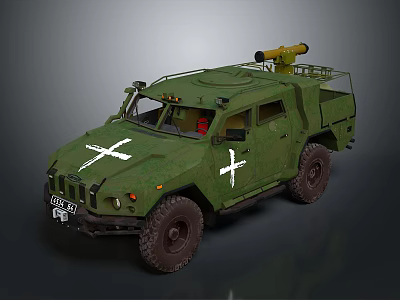 Green Off Road Military Vehicle With White Crosses And Roof Medical Equipment 3d model