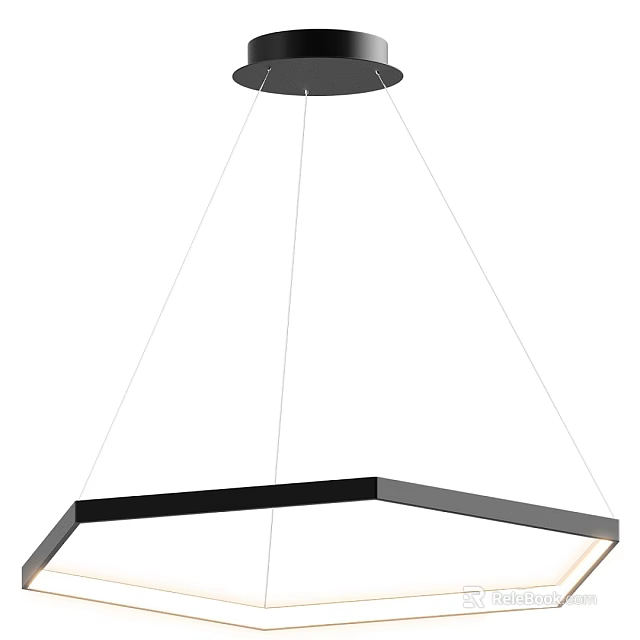 Minimalist Modern Pendant Light Featuring Black Hexagonal Frame Suspended By Thin Cables 3d model 