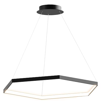 Minimalist Modern Pendant Light Featuring Black Hexagonal Frame Suspended By Thin Cables 3d model