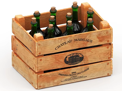 Chateau Margaux 1900 Private Cellar Collection Wine Bottles in Wooden Crate 3d model