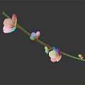 Delicate Pink Blossom Branch with Flowers on Dark Background with Reflections