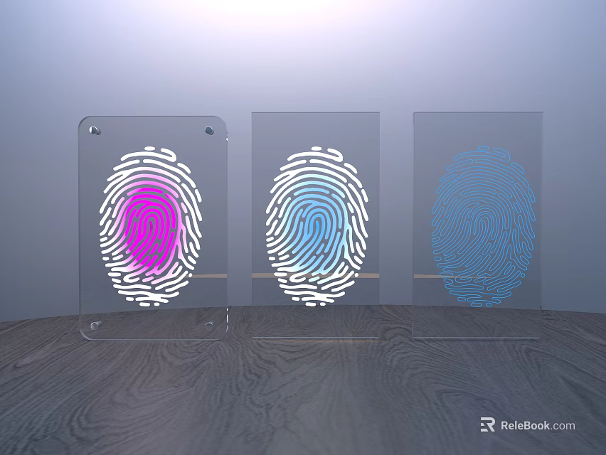 Decorative Ornament Set With Transparent Acrylic Pink White Blue Fingerprint Patterns On Wooden Tabletop 3d model 