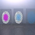 Decorative Ornament Set With Transparent Acrylic Pink White Blue Fingerprint Patterns On Wooden Tabletop
