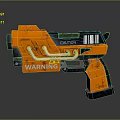 Orange And Black Striped Gun Design With Caution And Warning Labels 3d model