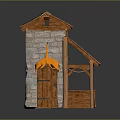 Small Stone And Wooden Cabin Model With Wooden Roof And Shed Structure
