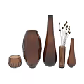 Modern Copper Colored Decorative Vase Set With Dried Flowers And Various Shapes