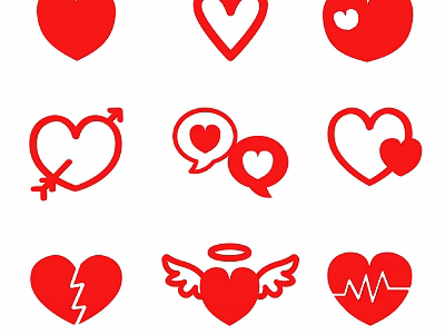 Hand-painted love heart love icon decorative element pattern illustration 3d model