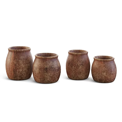 Rustic Brown Textured Clay Pots Four Piece Kitchen Cooking Set 3d model