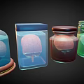 Colorful Glass Jars Containing Brain Models In Various Hues 3d model