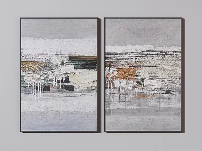 Modern Abstract Painting Diptych with Textured Brushstrokes Gray White and Orange Tones 3d model