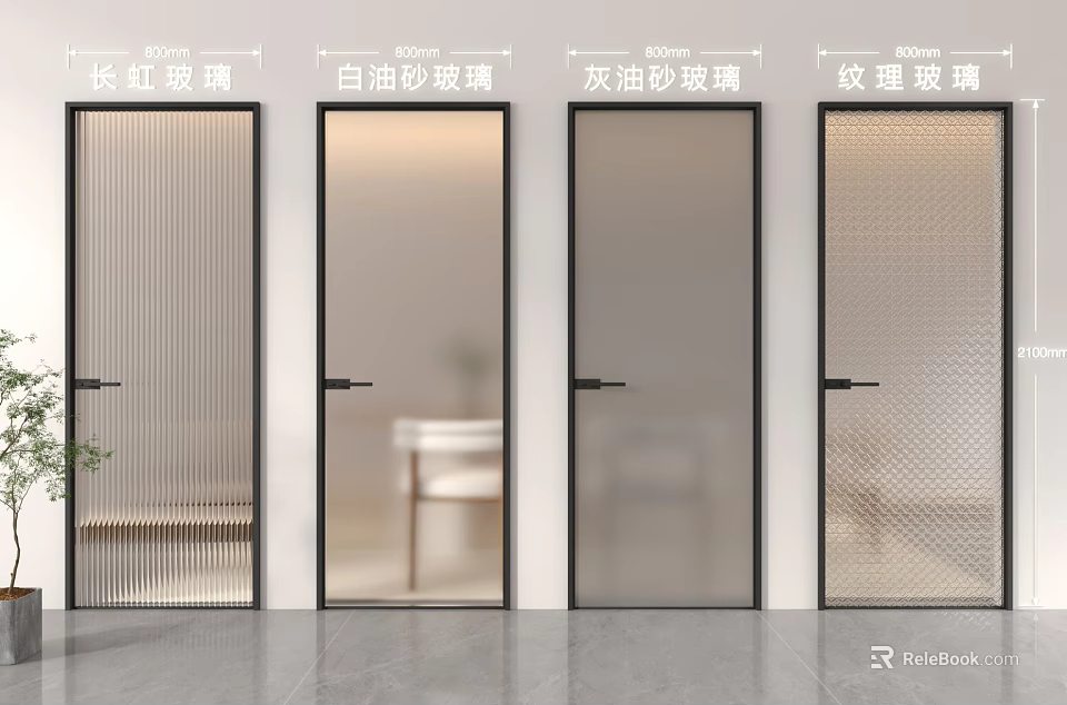Modern Casement Doors With Long Striped White Gray Oil Sanded And Textured Glass Designs 3d model 