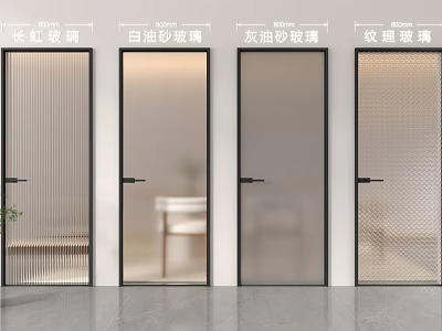 Modern Casement Doors With Long Striped White Gray Oil Sanded And Textured Glass Designs 3d model