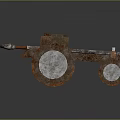 Ancient Wooden Siege Weapon With Rusted Wheels And Metal Spear Tip