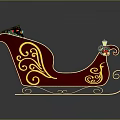 Festive Red Christmas Sleigh Decorated With Gold Patterns Green Cushion And Gifts