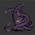 Purple Multi Headed Serpent Mythical Creature With Coiled Body And Detailed Design