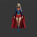 Blonde Superhero Woman In Blue Top Red Shorts And Red Cape With Superman Logo