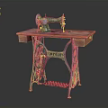 Vintage Sewing Machine Table With Classic Metal Frame And Wooden Worktop