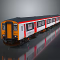 Modern Train With Yellow Front White Body Red Stripe Multiple Carriages And Reflection 3d model