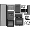 Essential Modern Kitchen Appliances Featuring Refrigerator Oven Microwave Hood And Coffee Maker