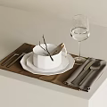 Elegant Dinnerware Set With White Bowl Plate Brown Placemat Gray Napkin Cutlery And Wine Glass