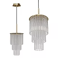 Modern Glass Chandeliers with Hanging Transparent Tubes and Gold Metal Frame
