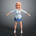 Game And Movie Character With Pink Hair Glasses In White Blouse Blue Skirt Standing Pose