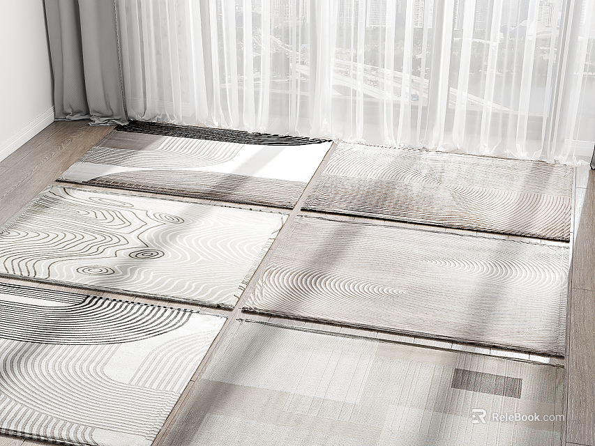 Modern Stylish Square Rugs with Gray White Wave Patterns for Living Room 3d model 