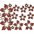 Red Flower Silhouettes In Various Sizes With Decorative Patterns And Ornamental Dots